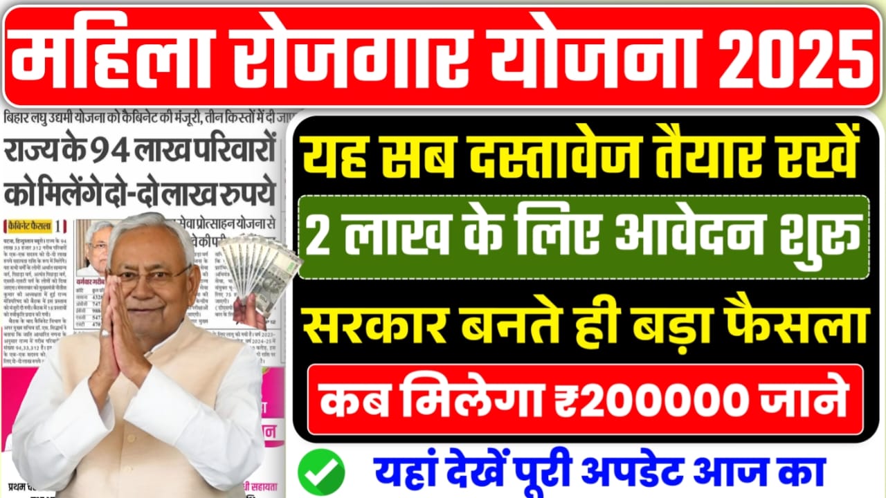 Bihar Mahila Rojgar Yojana 2 Lakh Kab Milega